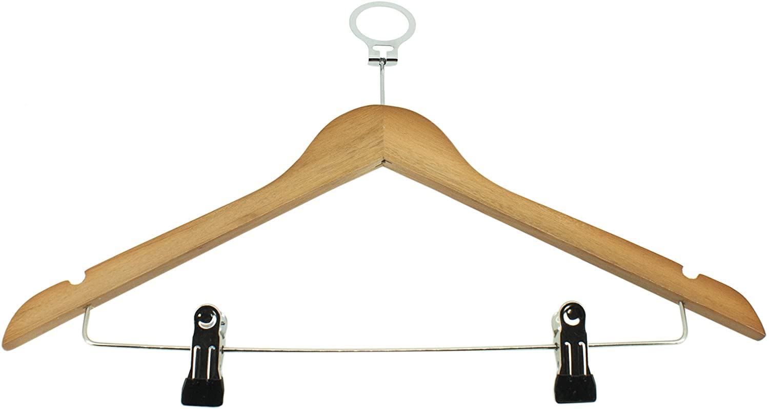Tradineur - Gruccia in legno Hotel Antifurto con Pinze e Anelli 45 cm (100)