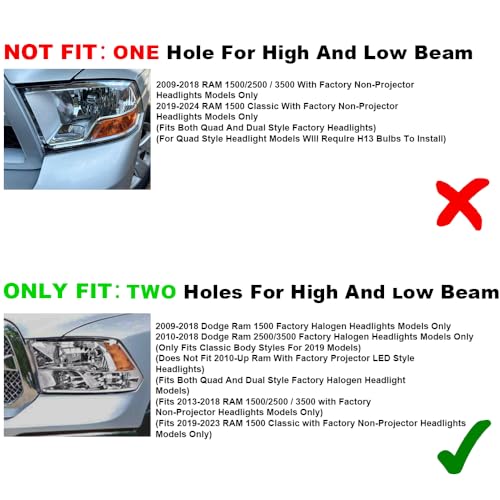 Image of GRAND ORANGE LED DRL Headlights Assembly, Compatible with 2009-2012 Dodge Ram 1500 2500 3500 Black Housing Head Lamps(Smoky lens Chrome Housing Clear Reflector)