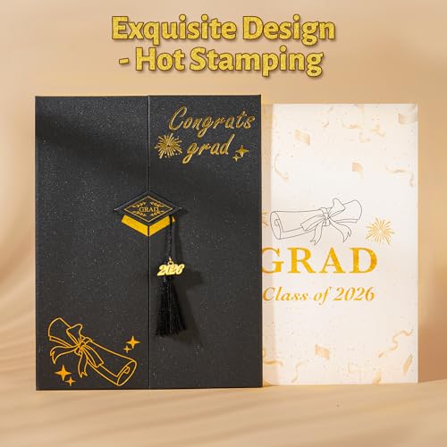 Image of AYGXU Black Gold Graduation Party Decorations, Class of 2026 Congratulations Graduates Alternative Signature Guest Book,Autograph Book with Tassel, Congrats Grad Party Signing Card Board