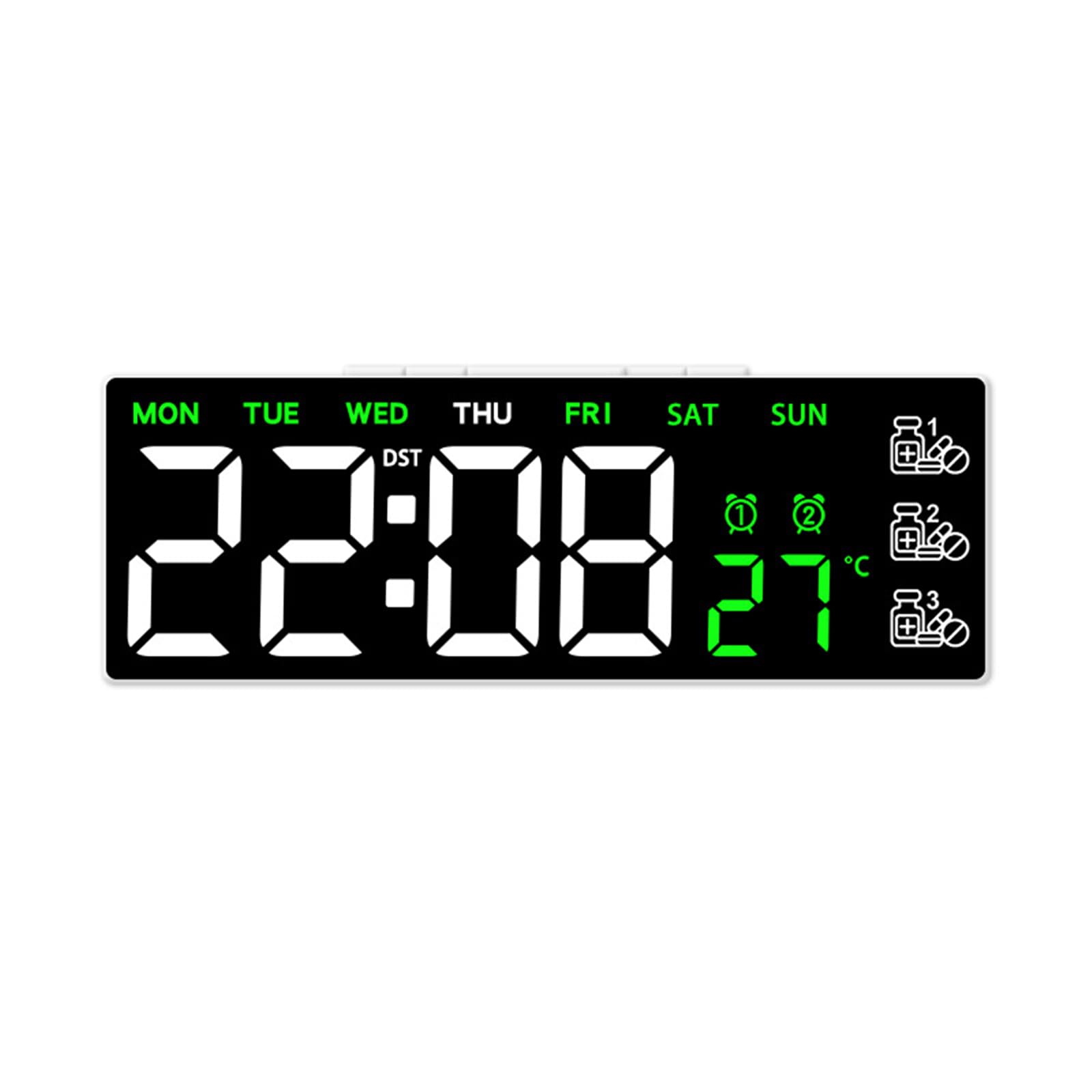 Tsophreniq Multifunctional Digital LED Clock Medication Reminder Device with 2 Alarm and Temperature Display Brightness Modern LED Digital Alarm Clock with Pills Reminder and Brightness