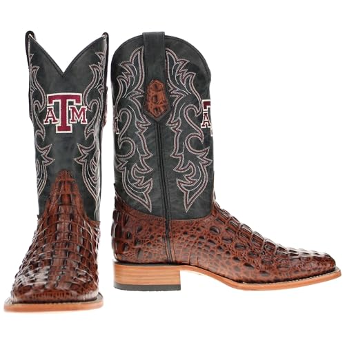 Image of Vaccari Men's Jackson Genuine Hornback Alligator Print Leather & NCAA League Embroidery Broad Square Toe Cowboy Boots