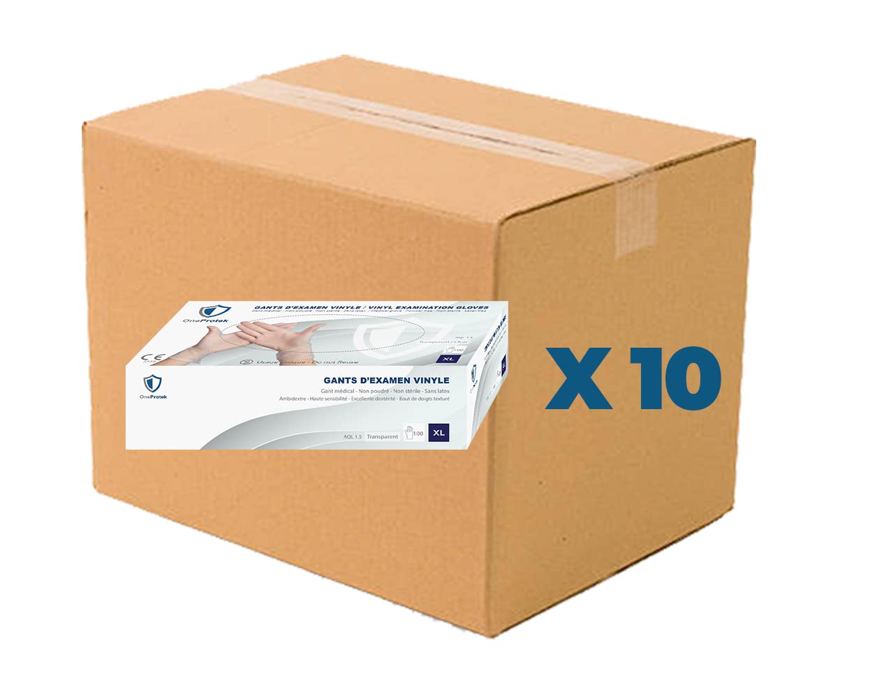 Gants jetables en Vinyle - Lot de 10x Boîtes de 100 gants jetables Taille XL - non poudrés, sans latex - Multi-usages et résistants Protection contre les risques chimiques
