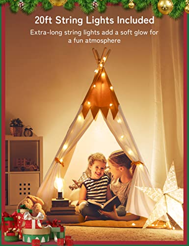 besrey Tipi-tent voor kinderen, tipi, kindertent, tipi-tent, outdoor, kindertent, outdoor, van katoen, met gevoerde deken en lichtketting, kindertent voor kamer - Afbeelding 7