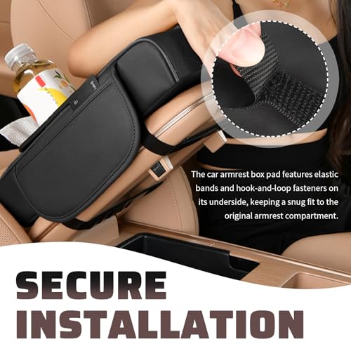 Image of 2026 New 5 in1 Car Armrest Storage Box,Multifunctional Leather Car Armrest Box Pad with Cup Holder & Phone Holder & Storage Bag,Comfortable Center Console Cover for Elbow Support