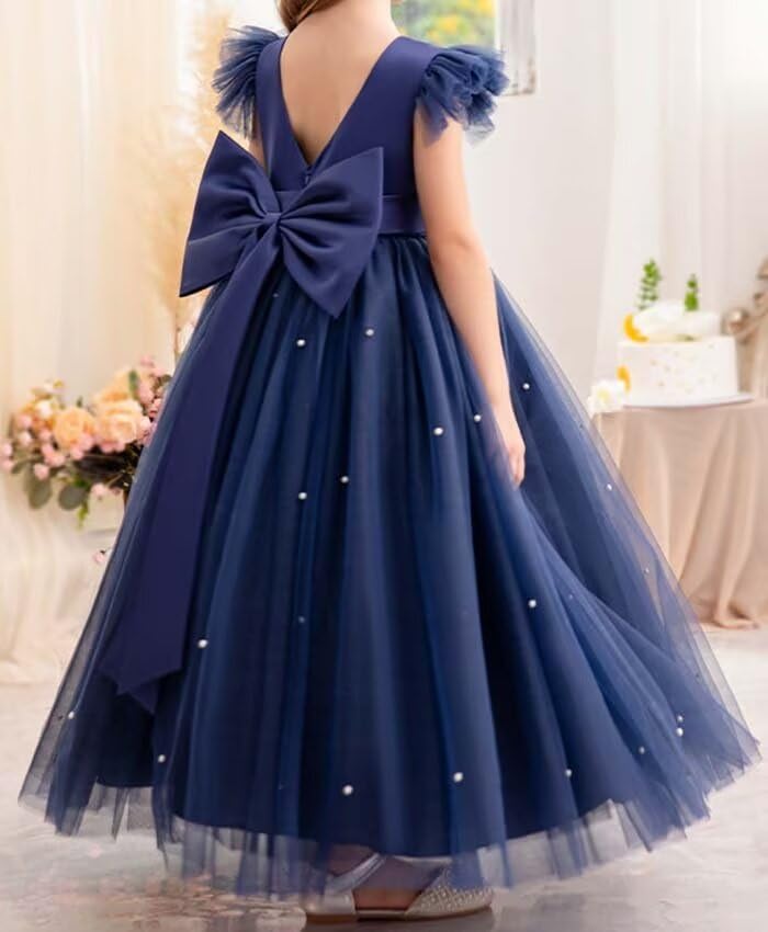 Girls' Pink Tulle V-Back Princess Dress - Floor Length, One Size, Formal, Modern - Flower Girl Dress3