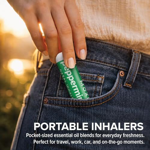 Image of MOXĒ Peppermint Essential Oil Nasal Inhaler Stick, Cooling & Refreshing 3PK | Pure Peppermint Essential Oil for a Cooling Sensory Experience; Headache Support, No-Mess Portable Aromatherapy