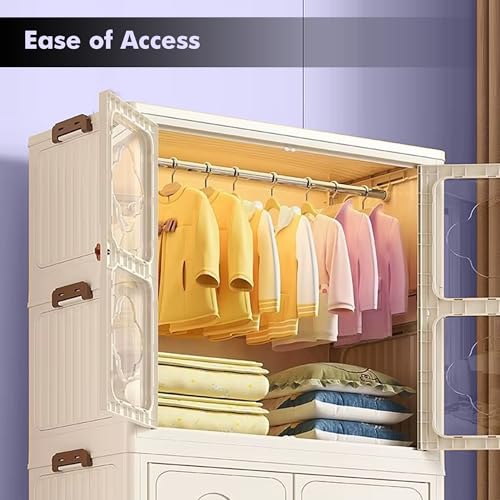 Image of ALOXE Plastic Wardrobe | Foldable Cupboard for Clothes & Bedroom Storage | Stackable Almirah with Wheels for Home & Kids | 1 Layer