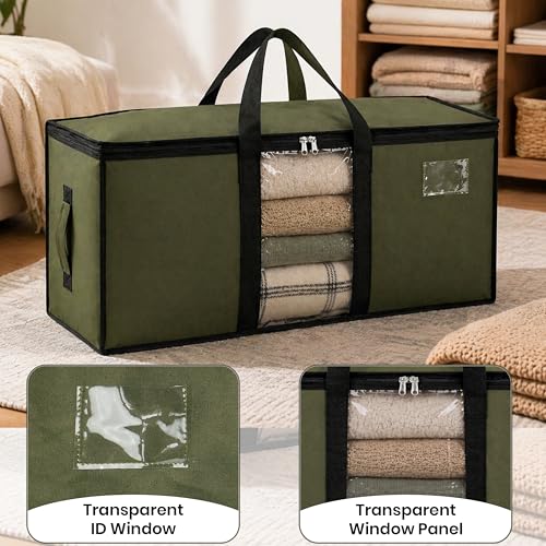 Image of Storite Jumbo Super-Size 78L Canvas Moisture Proof MultiPurpose Heavy Duty Storage Bag for Toys /Stationery /Blankets /Clothes /Moving Bag With Strong Reinforced Handles Rectangular OliveGreen(84x26x36cm)