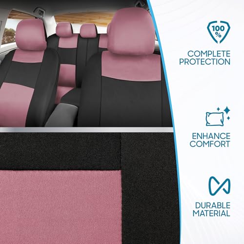 Image of BDK PolyPro Car Seat Covers Full Set in Pink on Black - Front and Rear Divided Seat Covers for Cars Easy to Assemble Accessories Car Trucks Van SUV - Pink