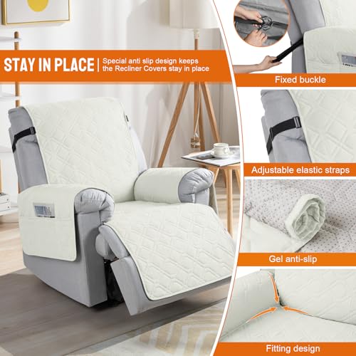 Image of VANSOFY 100% Waterproof Recliner Chair Covers, Recliner Cover Non-Slip Dog Chair Cover Furniture Protector Washable Slipcover with Pocket, Elastic Straps for Pets, Dogs(Off White, 23.6 inch)