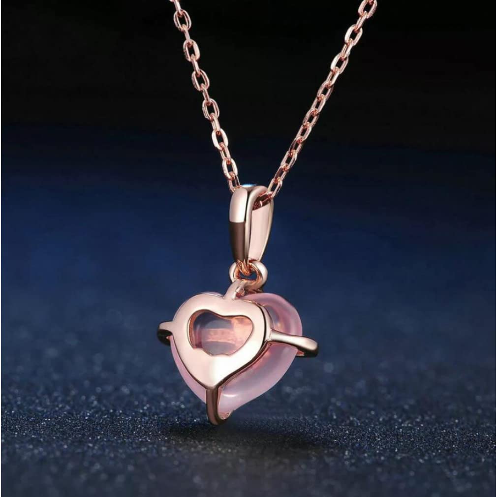 Herz 9x10mm 100% natürlicher Edelstein Rosenquarz Kette Halskette 925 Schmuck