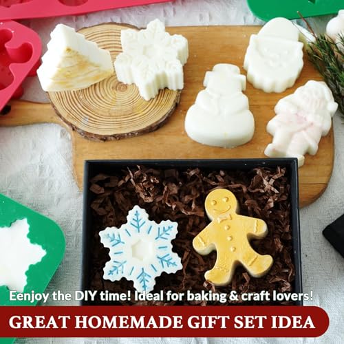 Image of HKNMTT Christmas Silicone Soap Molds, 4 PCS Large Size Xmas Soap Cake Mold Set, 3D Tree Snowflake Gingerbread Santa Snowman Moulds for Home DIY Gifts Candles Chocolate Ice Cube Bath Bombs Jelly