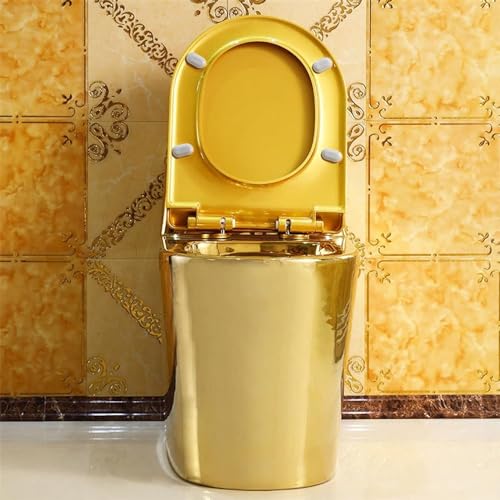 Inodoro para baño, inodoro dorado de una pieza con asiento de confort, bola de inodoro dorada, alargado, 68x62x37 cm miniatura 3