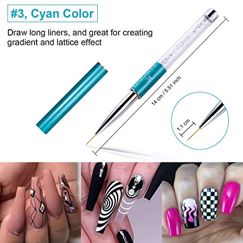 Makartt 3Pcs Nail Art Liner Brush Acrylic Nail Brush Gel Nail Painting Brush Pen Set Bundle Nail Liner Gel Polish Set 6 Glitter Colors Nails Liner Gel Paint For Nail Art Painting Soak Off Uv Liner Gel #TOP4