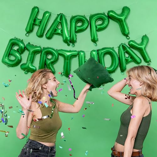 Image of Happy Birthday Balloon Banner Set -16 Inch Foil Letters Balloons, Reusable Birthday Decorations and Party Supplies, Suitable for Men and Women's Birthday Decorations (Green)