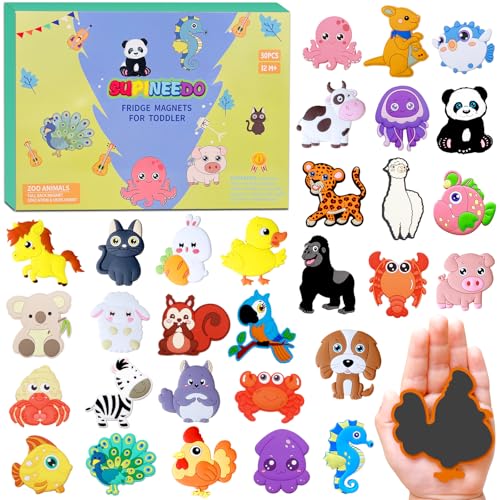 Image of SUPINEEDO Animal Magnets - 30 Toddler Magnets for Refrigerator - Fridge Magnet for Toddlers Play with Magnetic - Kid Magnet for Sounds Learning - Promotes Animal Recognition and Language Development