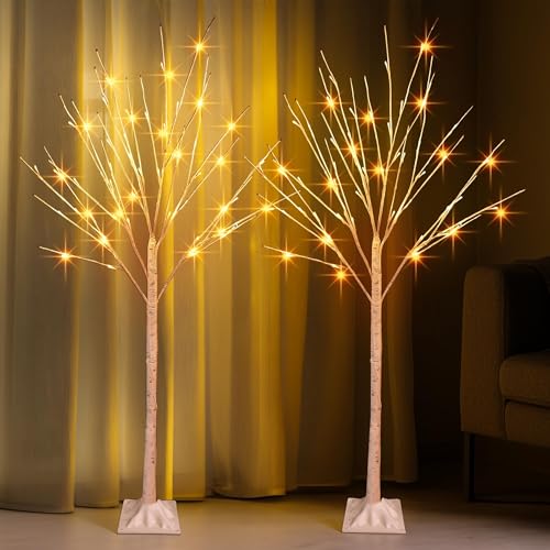 TW SHINE 2 Pack Lighted Birch Tree, 4 FT Total 96 LED Pre-lit Artificial Christmas Trees for Thanksgiving Christmas Decorations Indoor Outdoor Home Festival Wedding Party, Warm White - Image 3