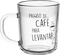 LYOR - Conjunto 2 Canecas em Vidro para Café com Frase ''Para Levantar'' - Capacidade 220ml