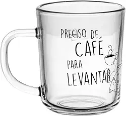 LYOR - Conjunto 2 Canecas em Vidro para Café com Frase ''Para Levantar'' - Capacidade 220ml