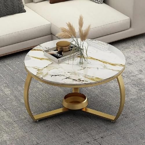 Image of Coffee Table Side Table, MDF Metal, with Storage Basket for Living Bedroom | Side End Table for Living Room, Bedroom, Office (White Gold)
