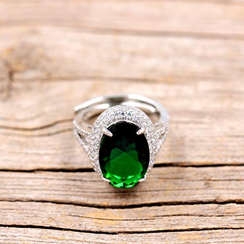Uloveido Charms White Gold Plated Big Zircon Oval Ring, Simulated Emerald Rings, Crystal Split Shank Ring May Birthstone Jewelry For Women Y927-Green #TOP2