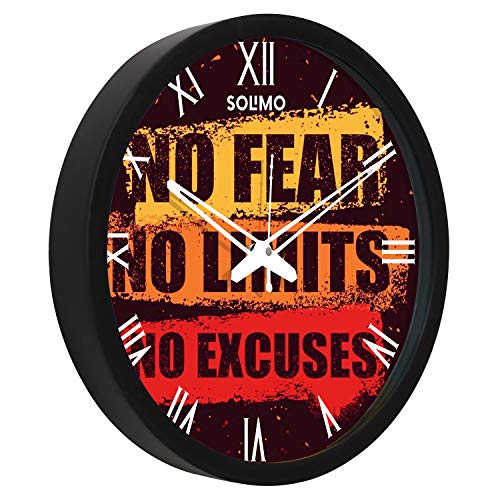 Image of Amazon Brand - Solimo Plastic Contemporary Wall Clock (12 inch, Silent Movement, Black Frame)