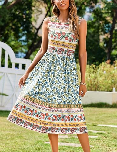 Image of Zeagoo Womens Summer Dress 2025 Sleeveless Floral Sundress Hawaiian Print Vocation Beach Outfits Casual Tank Midi Dress Loose Tshirt Dress,M