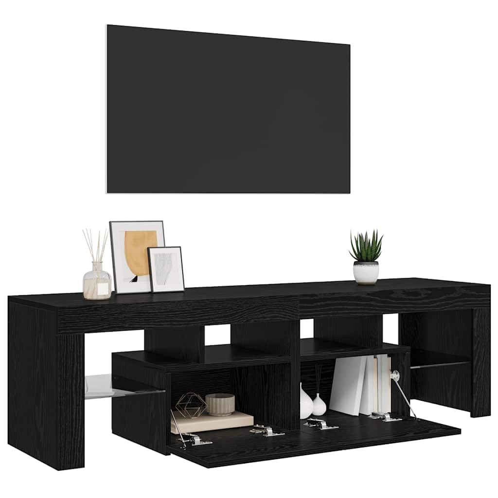 Szafka pod telewizor z diodami LED, kolor czarny, imitacja dębu, wielofunkcyjny stojak pod telewizor, kredens do salonu, gabinetu, 140 x 36,5 x 40 cm