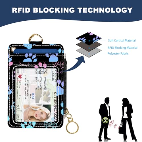 Image of Slim Wallet Credit Card Holder, Animal Paw Print, RFID Wallet Women Cute Small Front Pocket Wallet With Zipper, PU Leather Thin travel RFID Blocking Card Case ID Window,Ladies Gifts