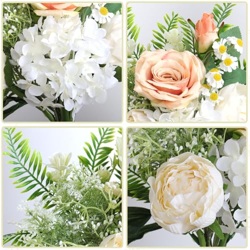 Fake Flowers Artificial Flowers Bouquet Champagne White Silk Flowers Bouquet Faux Flower Wedding Bouquets for Bride, Artificial Flowers for Decor Indoor Table Centerpieces Dresser  image 4