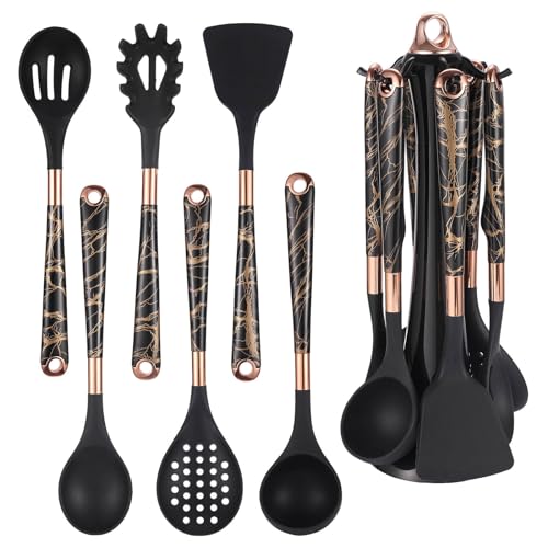 Mosi Designs Mosi 7 pcs Kitchen Utensils Set Including Stand Silicone Heat Resistance Kitchen Tools with Marbling Handles, BPA Free