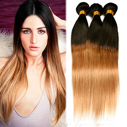 Dai Weier Tissage Bresilien en Lot 3 Ombre Blond 300g Lisse Vrai Cheveux Bresilienne Humain Hair Straight Blond Ombre Weave pas Cher 20 22 24 pouces