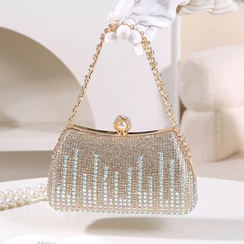 Image of Dreubea Womens Fashion Rhinestone Evening Handbag with Chain Shiny Tote Clutch Bag