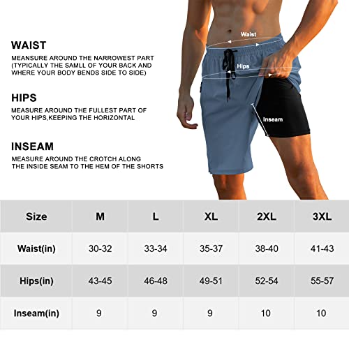 Cozople Mens Swimming Trunks With Compression Liner Summer Beach Shorts Men Lightweight Bathing Suit Quick Dry Swimwear 9 Inch Above Knee No Mesh Swimsuit With Zipper Pockets Dusty Blue #TOP4