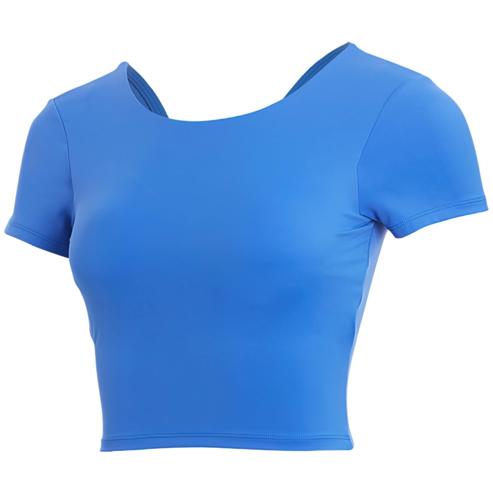 Haut d'entraînement dos ouvert pour femme, haut de yoga à manches courtes avec soutien-gorge intégré, design tendance à dos ouvert, combinaison de nylon élasthanne, idéal pour les entraînements