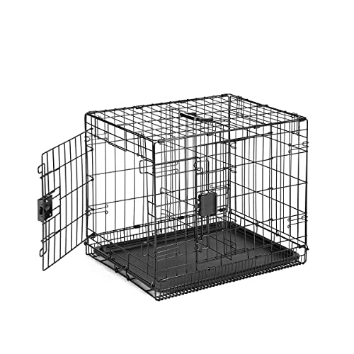 Amazon Basics Foldable Metal Wire Dog Crate with Tray, Double Door, 61 cm