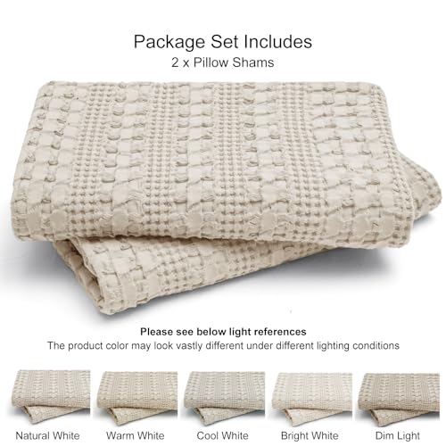 Phf WAFFLE PILLOW SHAMS 100% Cotton Waffle Pillowcases Queen Size, 2 Pack Soft Breathable Skin-Friendly Pillow Sham thumb #4