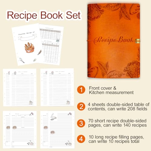Image of Blank Recipe Book to Write in Your Own Recipes, Leather Cookbook