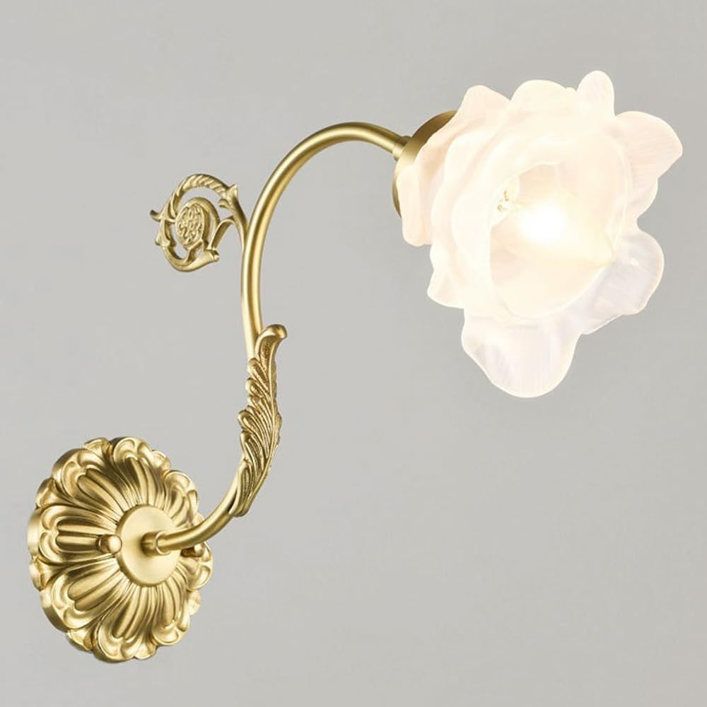 JKJZSALJ Modern Brass Wall Sconce With Flower Glass Copper Farmhouse Bedroom Wall Sconce,Chandelier Lamps