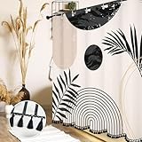 GiuMsi 72' x 84' Black and White Boho Shower Curtain Set with BlackTassel Accents and Modern Minimalistic Design - Waterproof Polyester,12 Anti-Rust Hooks