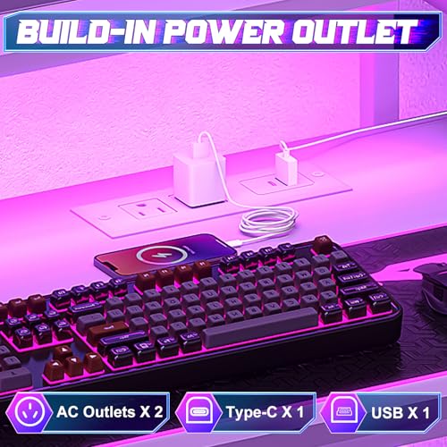 Image of X-cosrack 33.5 inch Small Computer Desk with Monitor Stand & Outlets, Small Gaming Desk with LED Light & CPU Stand, Teen Study Writing Table with Storage Drawer, Side Hooks for Bedroom, Home Office White