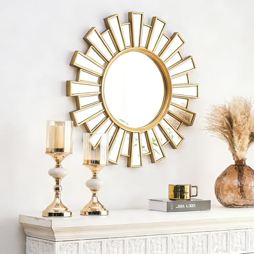 DUOHONG Gold Sunburst Mirror Decorative Mirror with Beveled Glass Frame,Gold