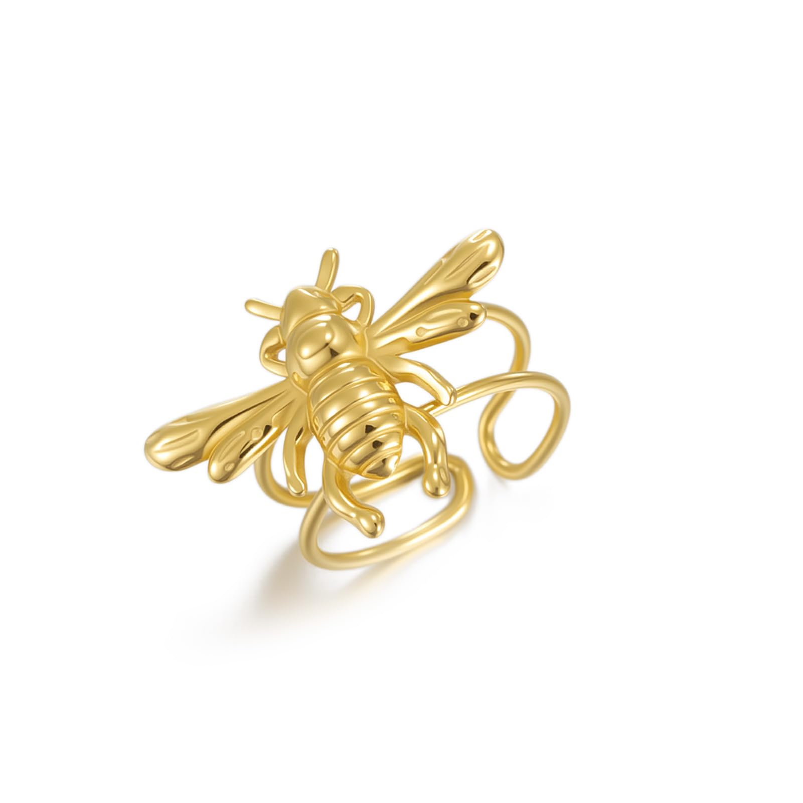 Cute Bee Statement Insect Rings for Women Adjustable Honeybee Dainty Stainless Steel Animal Jewelry Finger Knuckle Ring Stackable Promise Open Band Comfort Fit Fashion Wedding Holiday Gifts