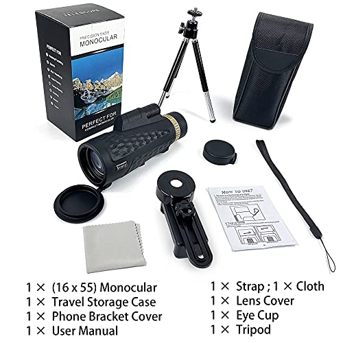 Svnry High Power Monocular 16x55 Monocular Scope BAK4 Prism Adults Portable Telescope for Bird Watching Traveling Concert Sports Game with Phone Adapter Tripod (M) (Black) - Image 6