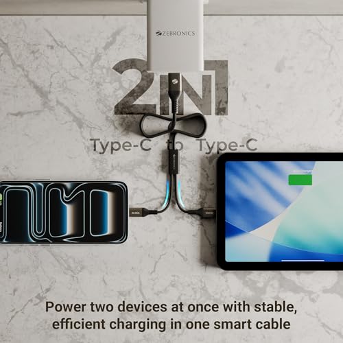 Image of Zebronics 100W Type-C to Type-C 1.2m Cable, PD Fast Charge, 5A Output, SPD Protection, 480Mbps Data Sync, for iPhone 15 and Above, MacBook, iPad and Samsung Galaxy Series (WATTZ 100CC1, Black)