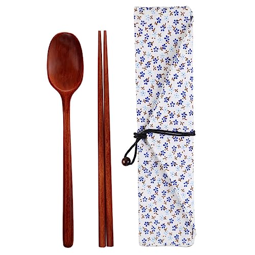 KOCKSHION アウトドア用携帯カトラリー 軽量木製スプーン箸収納袋付き 食洗機対応 耐久性と 性確保 旅行や野外ランチに