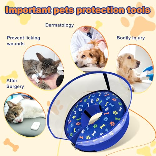Image of Dog Cone Collar with Enhanced Anti-Licking, Inflatable Dog Cone After Surgery, Adjustable Size with Soft Padding for Small Medium Large Dogs - Blue /M
