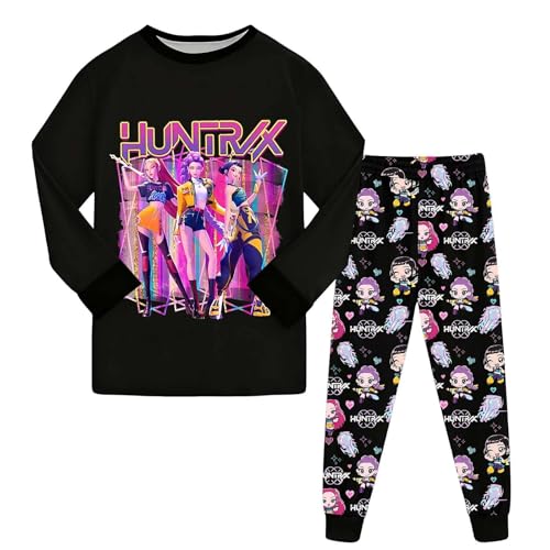 Genérico Conjunto de Ropa de Casa con Pantalón Chándal 2 Piezas Manga Larga para niña Huntr/X Cuello Redondo Casual para Estar en Casa Tracksuit Niños Deporte