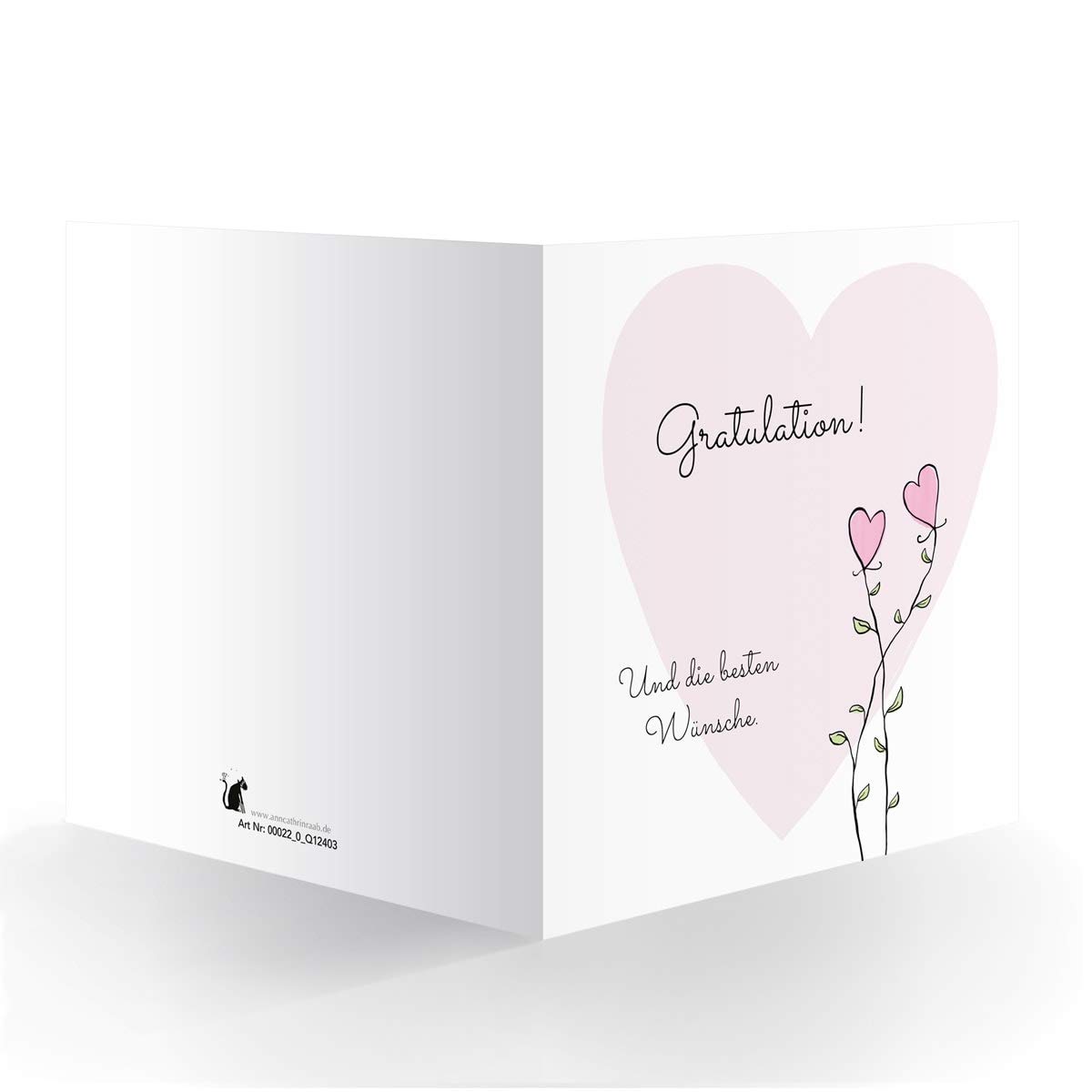12x Romantische Glückwunschkarte zur Hochzeit mit Herz Blumen: die besten Wünsche. • quadratisch • schöne Hochzeitskarten im Set mit Umschlägen für Braut und Bräutigam zum Bund des Lebens
