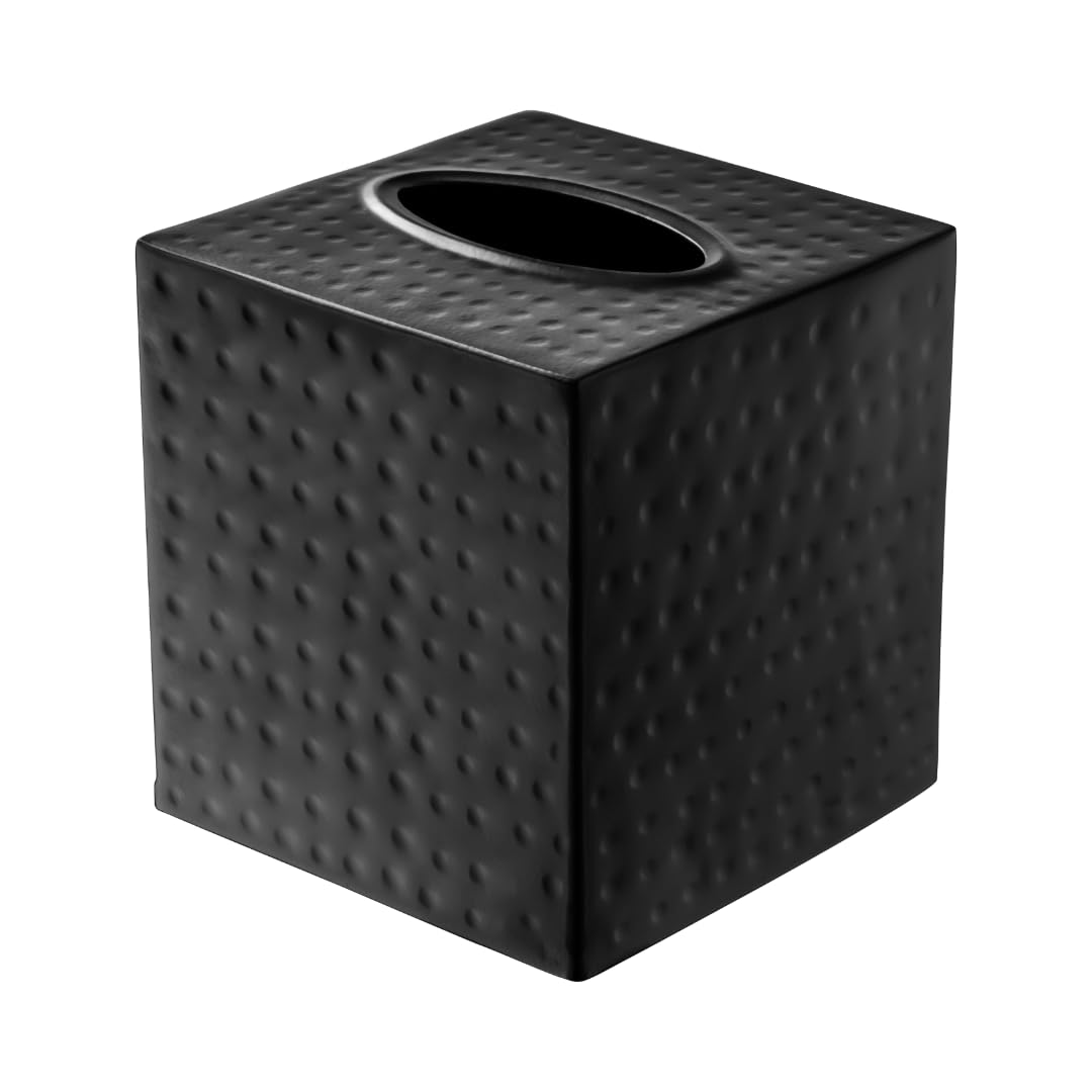 Monarch Abode Hand Hammered Tissue Box Cover Square, Matte Black Tissue Holder for Bathroom, Square Metal Dresser Accessories, Decorative Tissue Box Holder, Matte Black Handcrafted Tissue Cover
